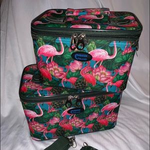2 Piece Cosmetic/Travel Case.Tropical Flamingo